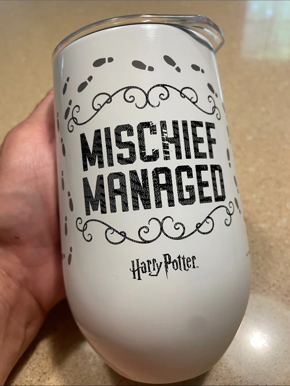 Warner Bros. White Tumbler with Black 'I Solemnly Swear I Am Up To No Good' Text